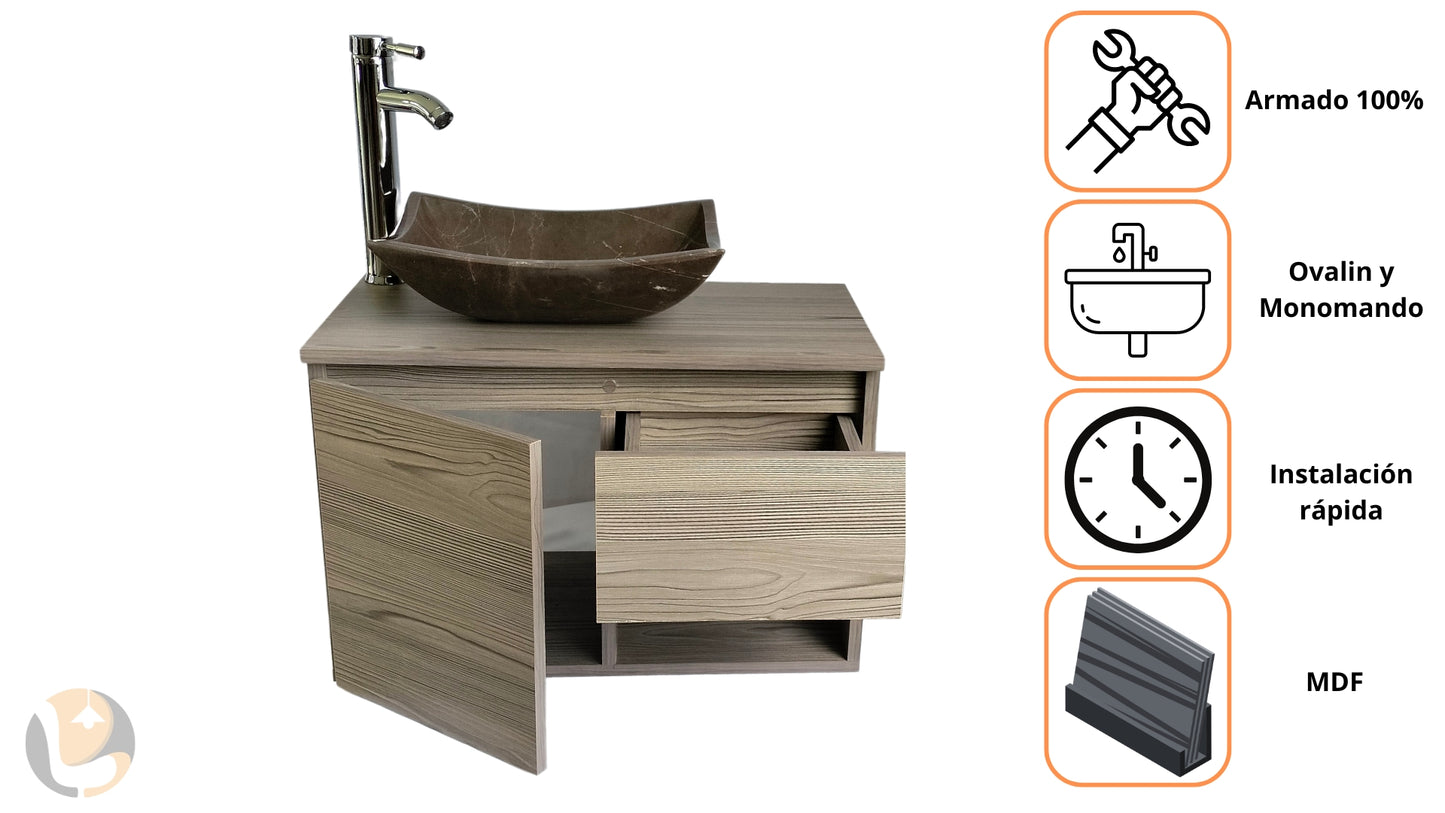 Mueble De Baño, Gabinete 60x30cm, Ovalin Marmol Y Monomando