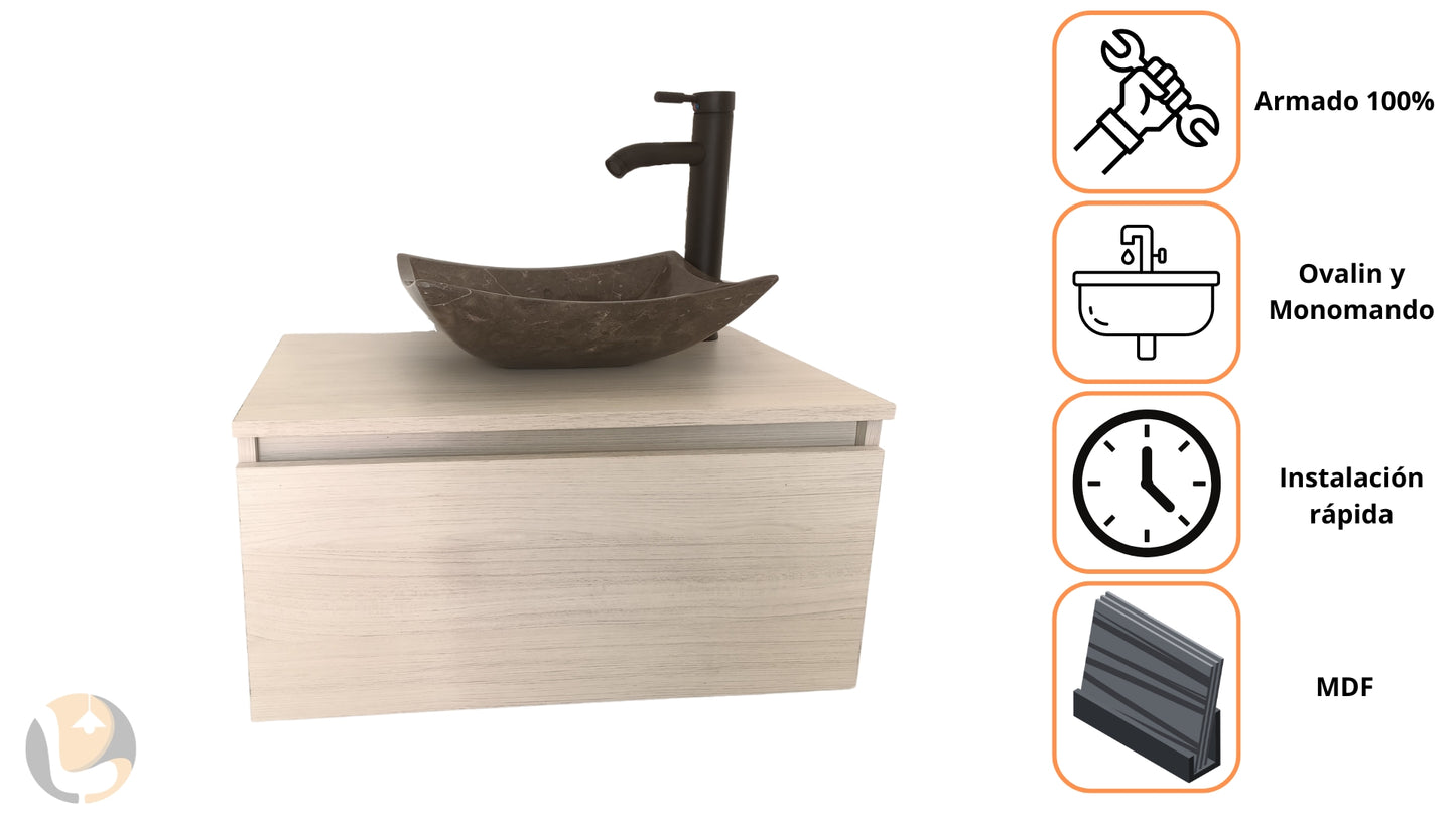 Mueble De Baño, Gabinete 60x40cm, Ovalin Marmol Y Monomando