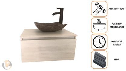 Mueble De Baño, Gabinete 60x40cm, Ovalin Marmol Y Monomando