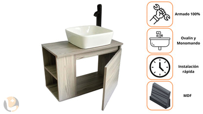 Mueble De Baño, Gabinete 60x30cm, Ovalin Marmol Y Monomando