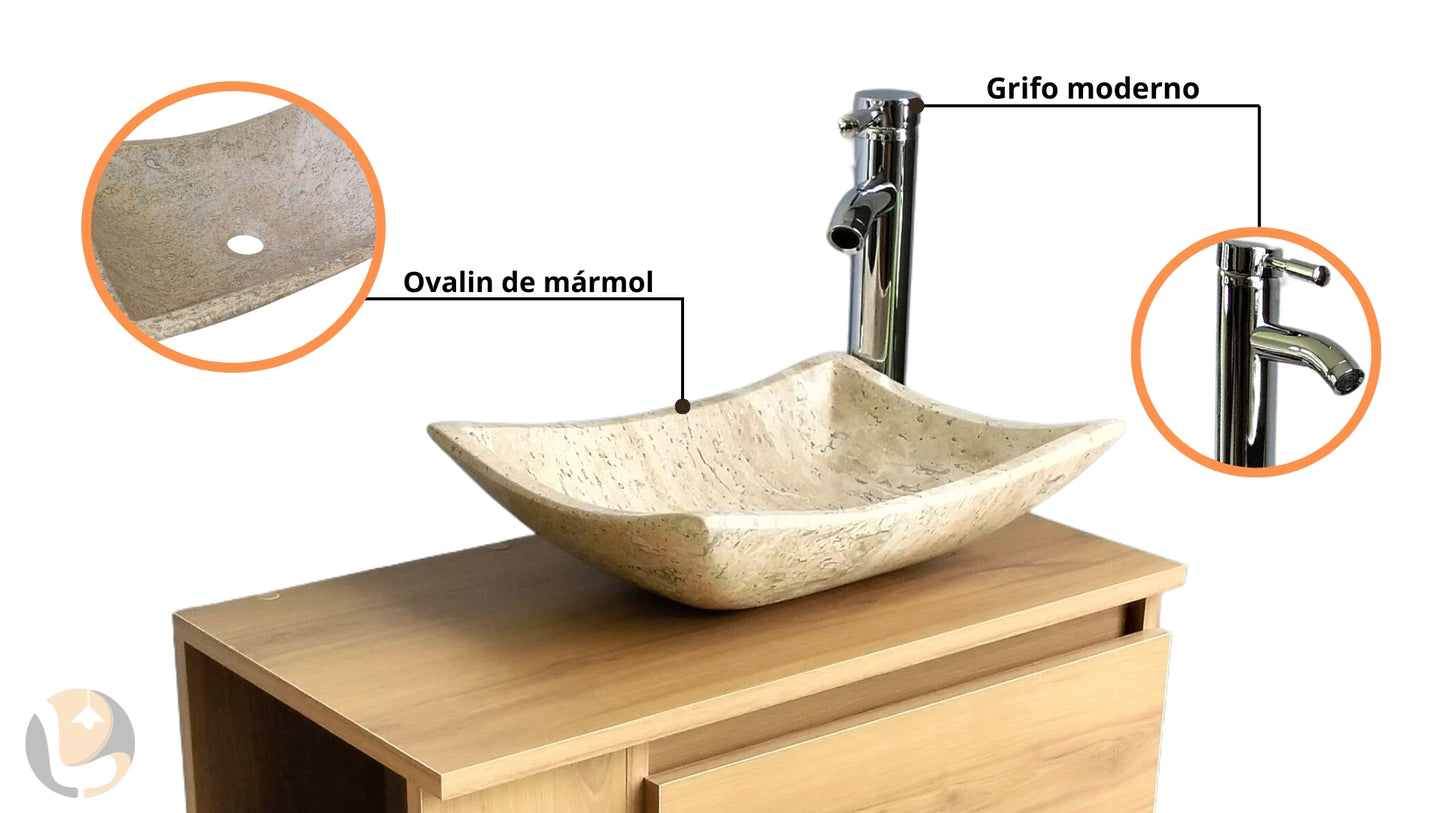 Mueble De Baño, Gabinete 60x30cm, Ovalin Marmol Y Monomando