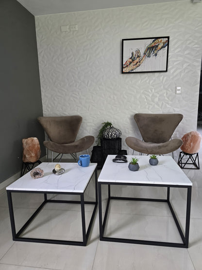 2 Mesas De Centro Para Sala o Recepción, En Herrería Y Cubierta Tipo Piedra