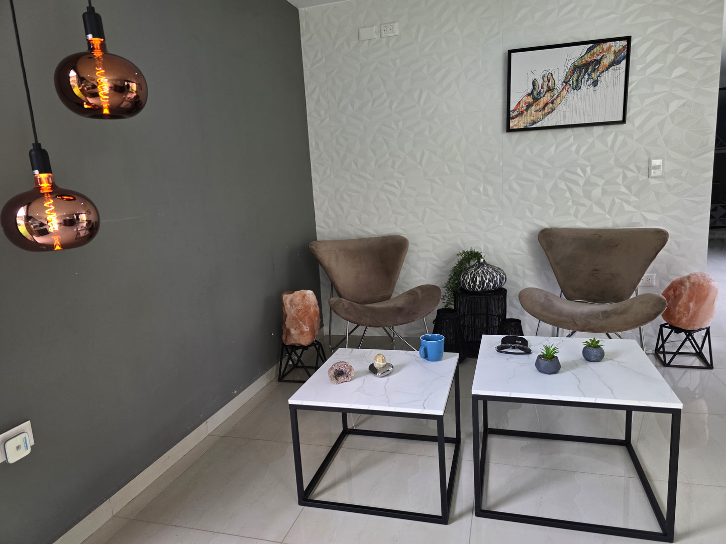 2 Mesas De Centro Para Sala o Recepción, En Herrería Y Cubierta Tipo Piedra
