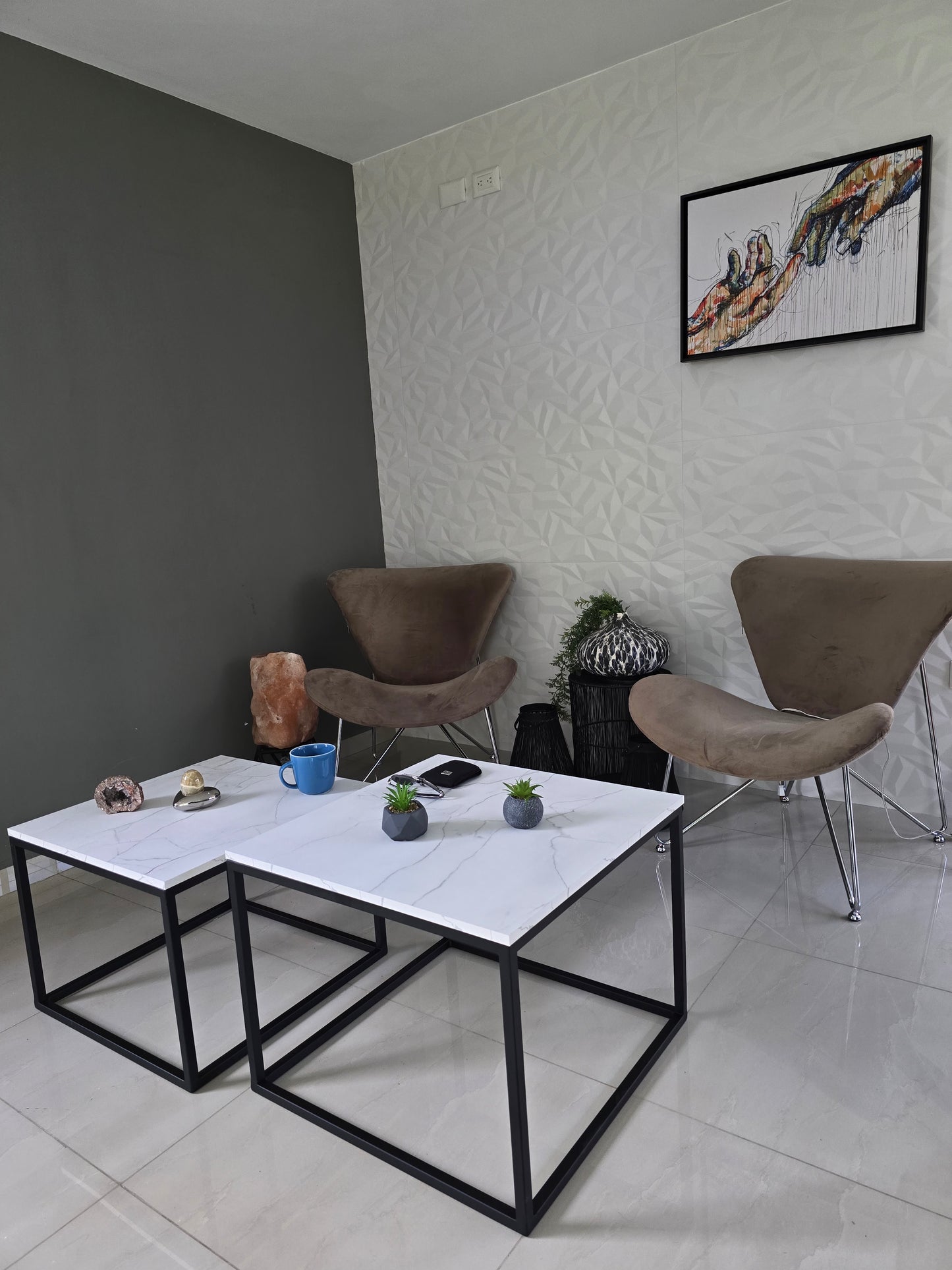 2 Mesas De Centro Para Sala o Recepción, En Herrería Y Cubierta Tipo Piedra